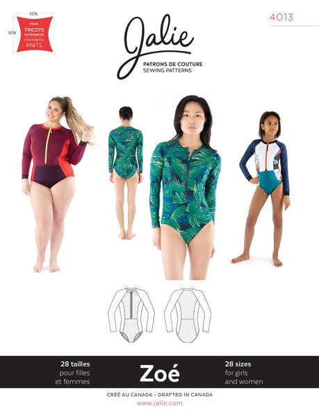 Jalie 4013 ZOE Long-Sleeve Front-Zip Swimsuit